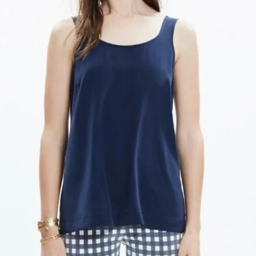 MADEWELL XS Blue Silk Tie Back Tank Top Elevated Basic Quiet Luxury Delicate